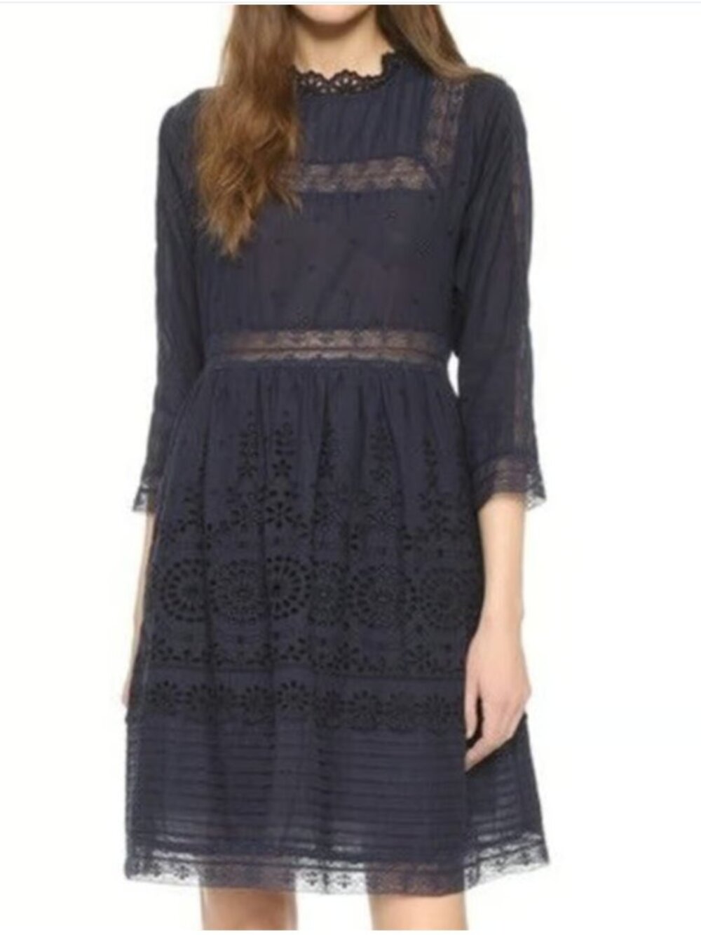 Sea New York Eyelet Lace Combo Dress Navy Size 6